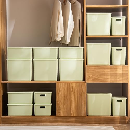 6 pack large plastic White storage bins with Lids, Toy Box Chest with Handle，Organizer Containers Baskets for Baby,Nursery，Shelves，Playroom, Bedroom，Office,Closet，home (Light Green, 6XL) - Image 4