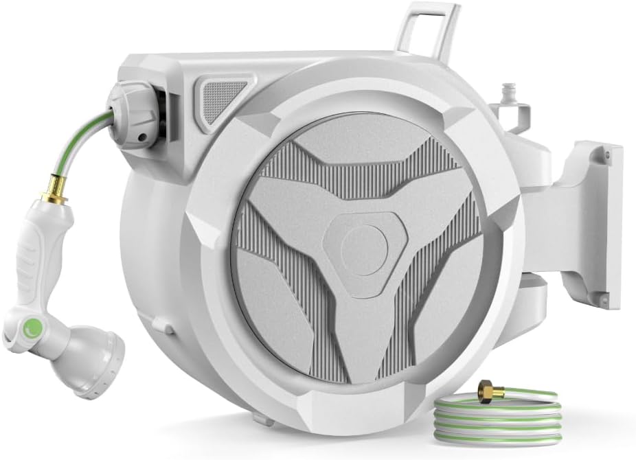 Retractable Garden Hose Reel 1/2"x100ft with 10-Function Nozzle by Smarttechluckyyou