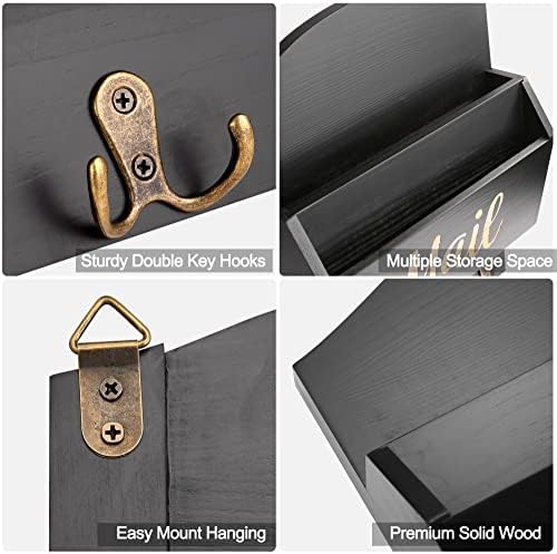 Mail Organizer Wall Mount, Wooden Mail Sorter Wall Mounted with 3 Double Hooks, Mail Letter Holder and Key Holder for Home Entryway Hallway Office Room Wall Decorative - Image 6