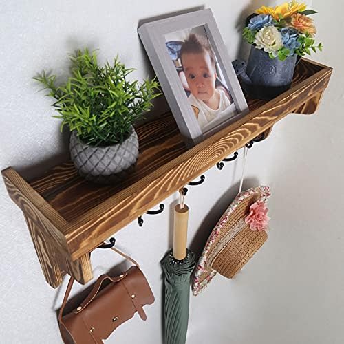 WEBI Wall Shelf with Hooks Underneath,24" Long Coat Rack Wall Mount with Shelf,5 Triple Hooks,Wall Shelves for Bathroom,Entryway,Rustic Brown - Image 6