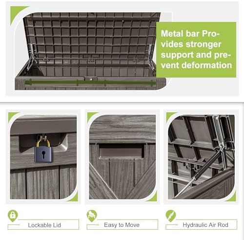Greesum 120 Gallon Deck Box, Resin Outdoor Storage Container, Brown - Image 3