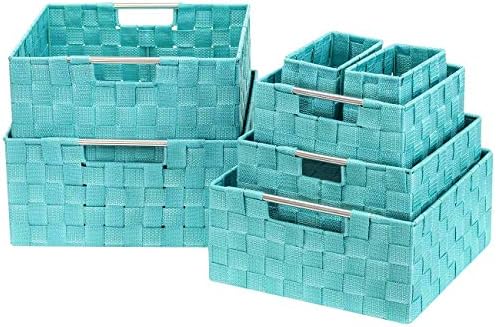 Sorbus Baskets for Organizing, 7-Piece Hand-Woven Storage Set (Aqua) by Sorbus