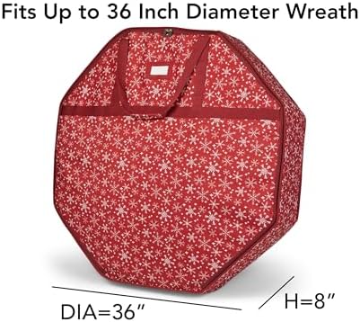 Covermates Deluxe Wreath Storage Bag, 36" Diameter x 8" H, Red Snowflake - Image 3