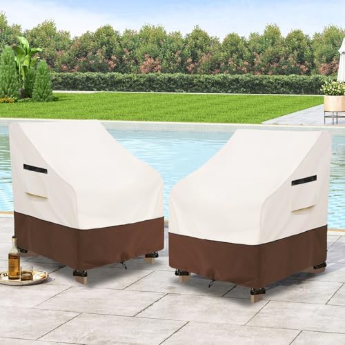 Patio Chair Covers 2 Pack - Waterproof Heavy Duty Patio Furniture Covers for Outdoor Lounge Deep Seat Chair(28 W x 30 D x 32 H inches) Beige & Brown - Image 6