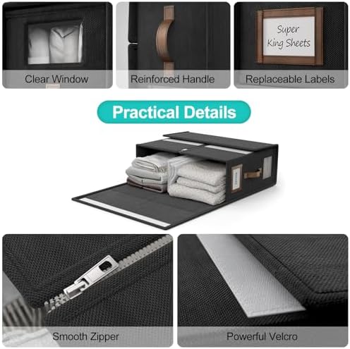 8 Pack Bed Sheets Organizers And Storage,Sheets Set Folder Keeper with Handle,Foldable Bedding Storage Box For Linen Closet,Duvet Cover(Cal King Size-5.2 Gal,Black) - Image 7