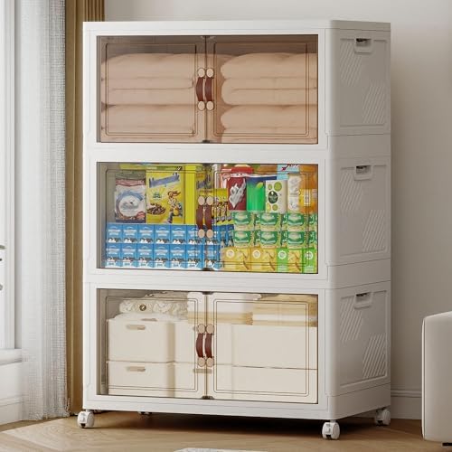 588QT Extra Large Stackable Storage Bins with Lids & Wheels & Door, by VNVTO