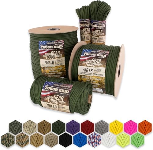 TOUGH-GRID 750 Paracord, 100% Nylon, Made in USA, Type IV Mil-Spec Cord by TOUGH-GRID
