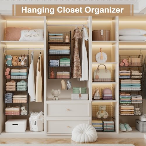 5 Tier Extra Large Closet Hanging Organizer with 5 Dividers,16.5"L x 11.8"W x 51.4"H Closet Organizers and Storage with 5 S Hooks,Clothes Organizer for Sweaters Clutches Handbags Hats Accessories - Image 5