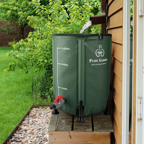 Rain Barrel - 13.2-Gallon/50-Liter Collapsible Water Container for Catching Rainwater - Portable Water Tank with Outflow Valve by Pure Garden (Green) - Image 7