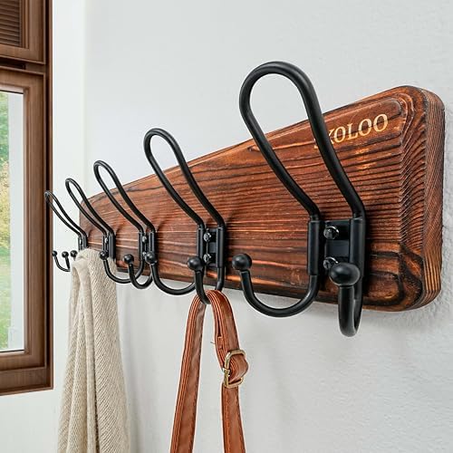 SKOLOO Sturdy Coat Rack Wall Mount with 5 Triple Hangers - Ideal for Heavy Bags, Jackets, and Coats - No Assembly Required - Durable Iron Design - Perfect for Porche, Mudroom, and Entrance, Pack of 2 - Image 2