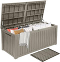 DWVO 180 Gallon XL Deck Box with Divider & Lockable Lid, Waterproof Resin Outdoor Storage for Patio, Garden, Poolside, Cushions, Supplies & Sports Gear, Light Brown by DWVO