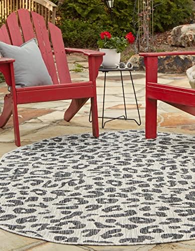Unique Loom Outdoor Safari Collection Area Rug - Leopard (3' 3" x 5' 3" Oval, Light Gray/ Gray) - Image 4