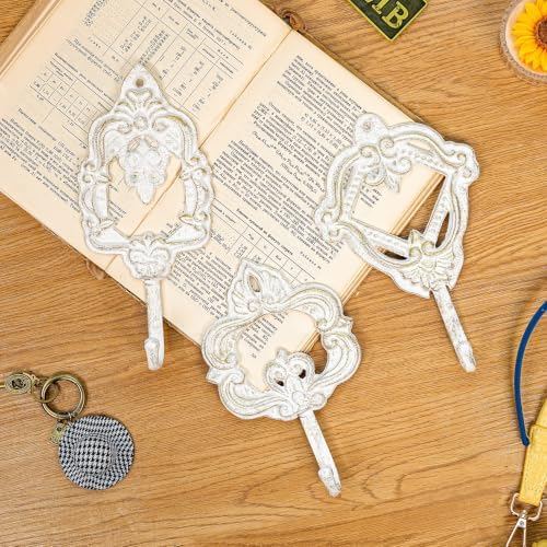 Sungmor Set of 3 Decorative Cast Iron Wall Hooks - Vintage White - Image 5