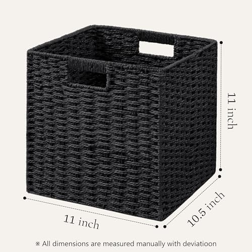 UBBCARE 4 Pack Wicker Basket, 11L×11H×10.5W inch Woven Paper Rope Storage Baskets for Shelves, Foldable Cube Storage bin with Handle, Storage Basket for Organizing & Decor, Black - Image 2
