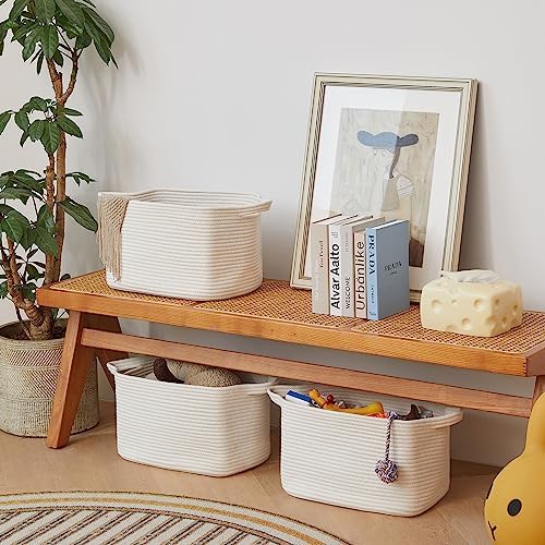 R RUNKA Cotton Rope Basket Set of 3 (15"x10.2"x9.1") - Rectangle Storage Bins - Versatile Toy Storage Organizer - Perfect for Kids, Dog Toys, Books, Shelves - White - Image 4