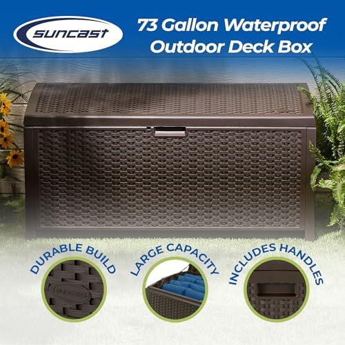 Suncast 73 Gallon Waterproof Resin Wicker Outdoor Patio Storage Deck Box, 3 Pack - Image 2