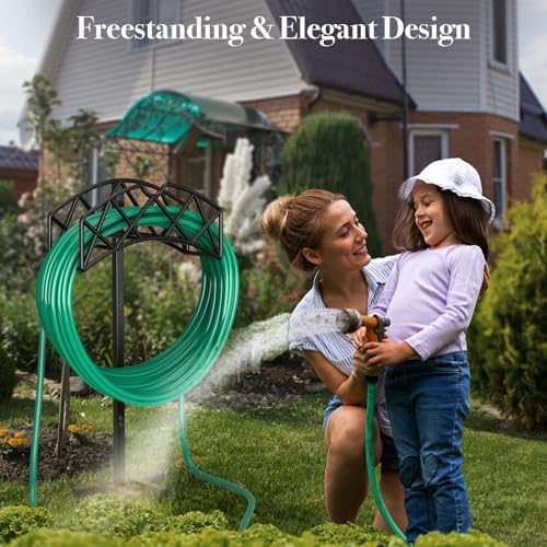 Winpull Garden Hose Holder Detachable Heavy Duty Metal Water Hose Hanger, Freestanding Hose Storage Stand Rack for Outside (Black) - Image 6