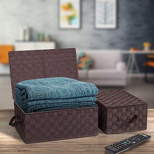 Sorbus Woven Storage Basket with Lid, Set of 3 (Chocolate) - Image 3