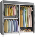 VIPEK V4C Heavy Duty Adjustable Clothing Rack, White Metal Closet Rack with Grey Cover, 57.9" L x 17.3" W x 76.4" H, 3 Hanging Rods & Side Hooks, Portable Closet by VIPEK