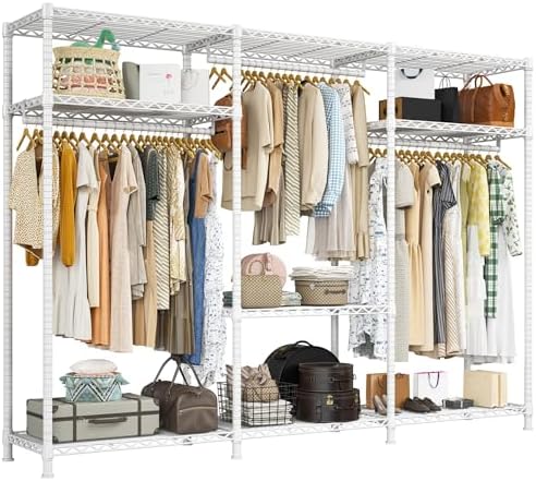 Raybee Clothes Rack Heavy Duty Load 795LBS Adjustable Clothing Racks for Hanging Clothes Garment Rack, 56" W X16 D X 75.5" H White by Raybee