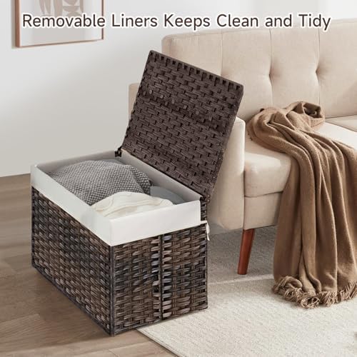 240L Wicker Storage Basket with Lid, Handwoven Rattan Large Shelf Basket with Removable Liner, 63.5 Gallon Wicker Basket for Blanket, Storage Trunk with Handle for Closet, Bedroom, Livingroom, Brown - Image 3