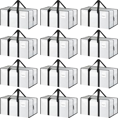 12 Pack Extra Heavy Duty Large Moving Bags with Strong Zipper, White by Fygrip