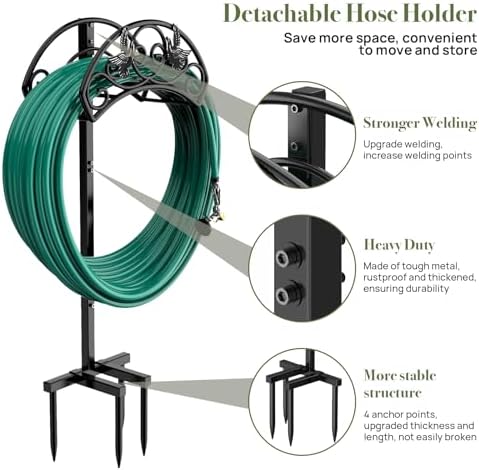 Winpull Garden Hose Holder Detachable, Heavy Duty Metal Water Hose Hanger Freestanding Hose Organizer Hose Holders for Outside (Black) - Image 2