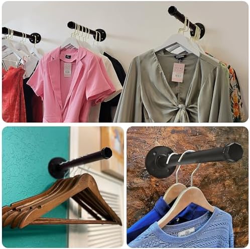 PINTUSON 6 Pcs Industrial Pipe Clothes Bar 12 Inch - Wall Mount Clothing Rack - Face Out Wall Clothing Rods for Commercial Retail Boutique Shirt Display - Image 5