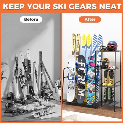 Freestanding Snowboard Rack, 4 Pair Ski, 3 Pack Snowboard, Boot, Pole, Goggles, Snowboard Gear, Ski Rack for Garage - Image 5