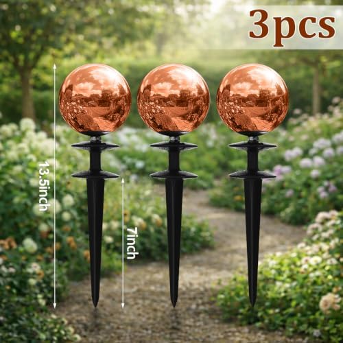 Tandefio 3 Pcs Garden Hose Guide Spike 13.5'' Decorative Ball, Copper - Image 4