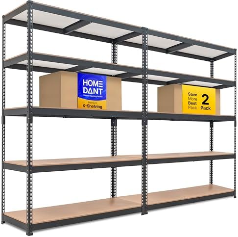 HOMEDANT 47.7" W 5 Tier Heavy Duty Garage Shelving Adjustable Metal Rack Storage Shelves Standing Shelf Unit Organizers Industrial Warehouse Basement Black 2Pack by TheBestOrganizingSolution