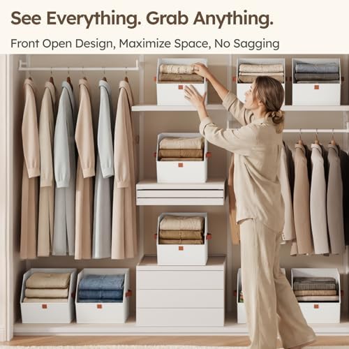 Homsorout Fabric Closet Storage Cubes - 8 Pack Square Storage Bins with Dual Handles for Clothes, Towels, Toys, Cube Storage Organizers for Bedroom, Nursery, Shelves, Closet, Small Spaces, White - Image 2