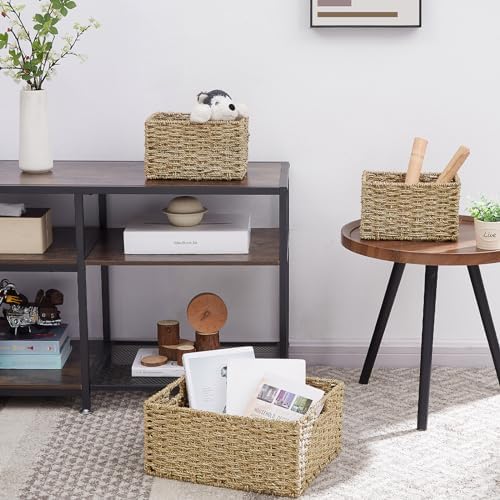 Vagusicc Wicker Basket, Seagrass Wicker Storage Basket with Built-in Handles, Baskets for Organizing, 15'' Large Storage Baskets for Shelves with Liner bathroom organizer (3-Pack Seagrass Baskets Set) - Image 5