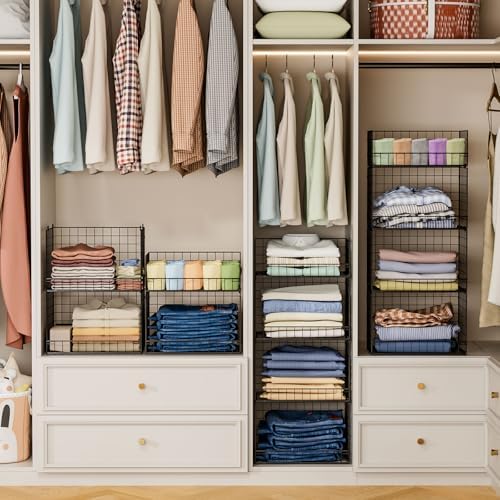4 Tier Stackable Closet Organizers and Storage Shelves, Foldable Closet Shelf Organizer System, Stackable Storage Bins Drawers for Clothes Organizer System, Black（Patent No. 30022416） - Image 6