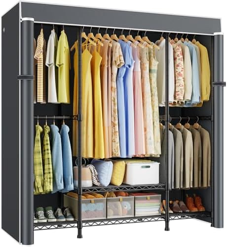 ULIFHOME E3C Black Clothes Rack with Gray Cover, Heavy Duty Garment Rack by UlifHome