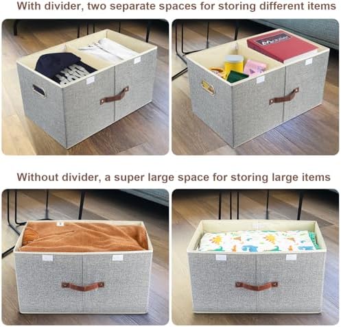 TYEERS Extra Large Collapsible Storage Bins with Lids and Compartments, Organizing Bins for Closet Storage, Clothes Storage, Cube Organizer for Home Office Storage - 3 Pack - Gray - Image 3