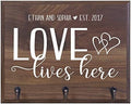 Rooms Organized Personalized Love Lives Here Wall Mounted Coat,Hat, Key and Pet Collar Rack Storage with 3 Metal Hooks 15" w x 12" h 4.25" deep (Love Lives Here) by Unknown