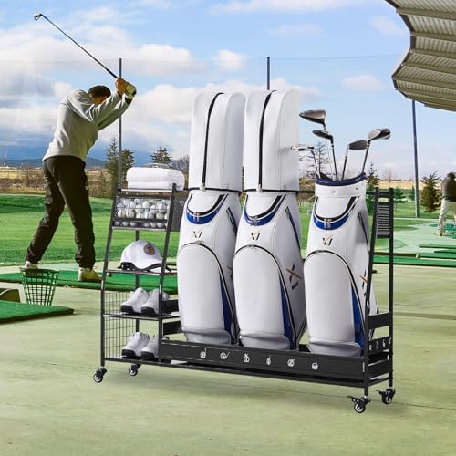 Lauren&Harold Golf Bag Organizer Garage Storage, Golf Storage Rack Stand Fits 2 Golf Bags, Golf Clubs and Other Golfing Equipment Accessories, Golf Organizer for Garage, Club, Shed, Basement - Image 5