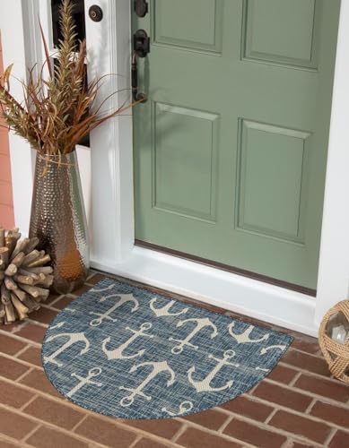 Unique Loom Outdoor Coastal Collection Area Rug - Ahoy (3' 1" x 6' 1" Hearth Blue/Ivory) by UniqueLoom