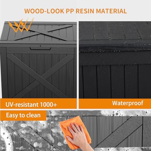 Vixzen 32 Gallon Deck Boxes Outdoor Waterproof, Lockable Outdoor Storage Bench for Patio Cushions, Garden Tools, Pool Supplies (Black, 32 Gallon) - Image 4