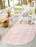 Unique Loom Outdoor Coastal Collection Area Rug - Ahoy (7' 10" x 10' Oval, Pink/ Ivory) by UniqueLoom