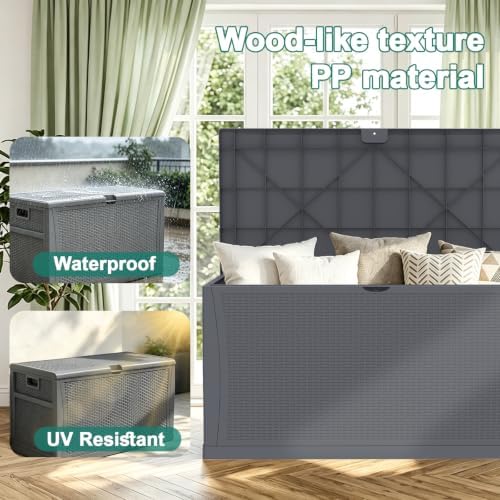 EHHLY 121 Gallon Outdoor Storage Box Large, Lockable Outside Storage Containers Waterproof Patio Cushions Deck Boxes, Rattan Plastic Garden Hose Boxes Resin Pool Storage Bins, Grey - Image 6