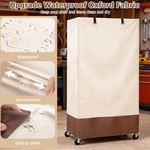 Rileytee Wire Shelf Cover,Heavy Duty 600D Dustproof Waterproof Shelf Covers for Wire Shelving,Outdoor Storage Rack Cover for Rack with Zipper,60"W x 18"D x 72"H,(Beige & Brown) - Image 3