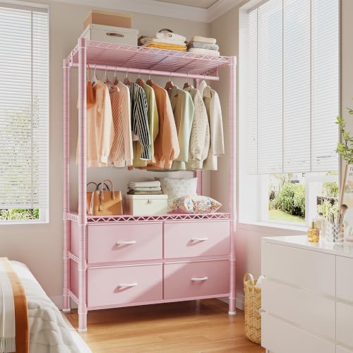 Raybee Clothes Rack, Portable Closet for Bedroom, Dorm, 4 Drawers 4 Shelves - Image 6