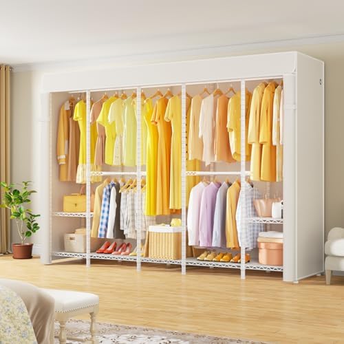 ULIFHOME H50C Clothes Rack with Cover, Large Covered Clothing Rack, White - Image 2