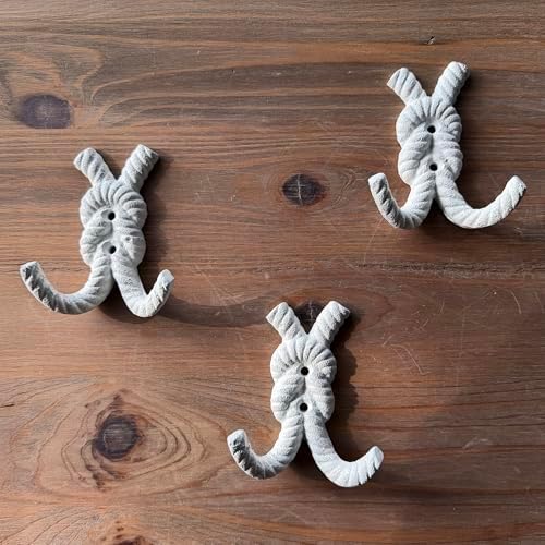 Zeckos Set of 3 Rope Knot Wall Hooks, 4 Inch Antique White Cast Iron - Image 4