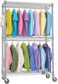 M MZG Heavy Duty Rolling Garment Rack 3 Tiers Adjustable Wire Shelving Clothes Rack with 2 Rods and Side Hooks,Storage Closet Clothing Rack with Wheels Chrome 15.7" D x 45.3" W x 79.6" H by MEIGAOPLASTICANDMETALHKCOLIMITED