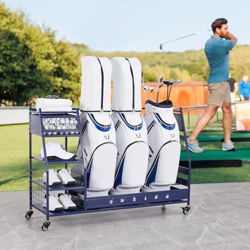 Lauren&Harold Golf Bag Organizer Garage Storage, Golf Storage Rack Stand Fits 2 Golf Bags, Golf Clubs and Other Golfing Equipment Accessories, Golf Organizer for Garage, Club, Shed, Basement - Image 2