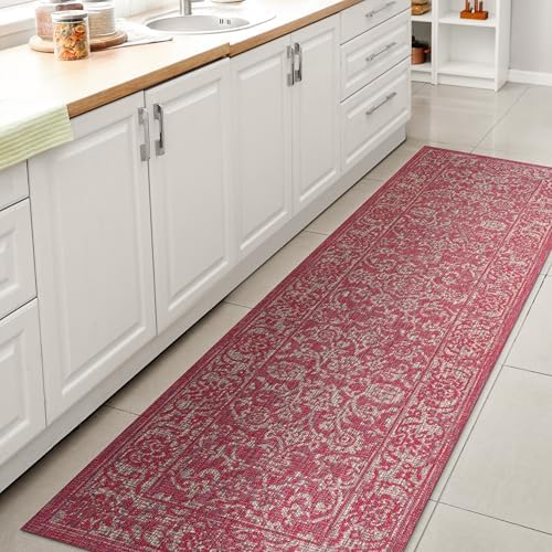 JONATHAN Y Weave Floral Indoor Outdoor Runner Rug 2X10 Fuchsia/Light Gray, Tela Bohemian Textured for Backyard, Patio, Porch, Easy-Cleaning, High Traffic, Pet-Friendly, Non-Shedding (SMB100G-210) by JONATHANY