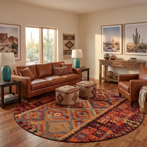 Unique Loom Outdoor Tribal Collection Area Rug - Tortuguero (10' Round, Multi/ Blue) - Image 4